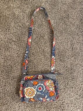 Vera Bradley Blue Gray Floral Quilted Crossbody Purse with Pink & Orange Accents